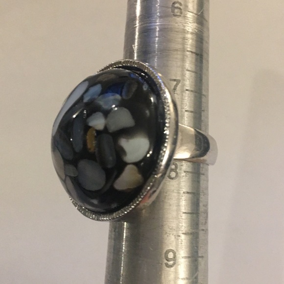 Vintage silver plated mosaic MOP dome ring - Picture 5 of 6